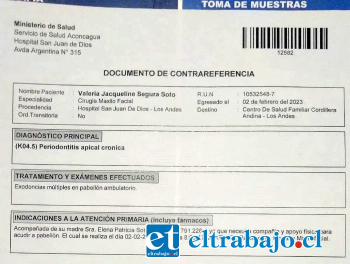 Aquí el documento que respalda la última intervención que se realizó Valeria Segura, por la cual no ha podido vender su rifa y se ha visto en la obligación de posponerla.