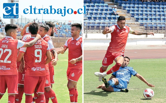 Parte del equipo celebra el primer gol ante San Marcos. A la derecha, Mario Briceño, el mejor jugador del partido disputado en el estadio Carlos Dittborn.