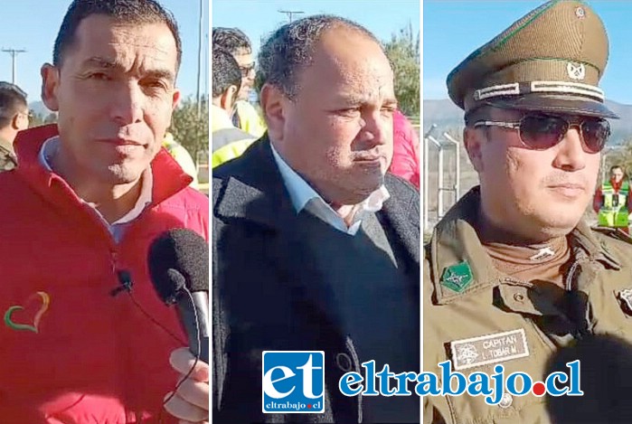 Izquierda a derecha: Gonzalo Vergara, alcalde de Panquehue; Cristian Aravena, DPP biprovincial; capitán Luis Tobar, jefe SIAT de Carabineros.