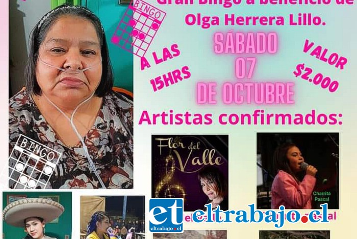 Este es el afiche promocional del bingo a beneficio de Olga Herrera, oxígeno dependiente.