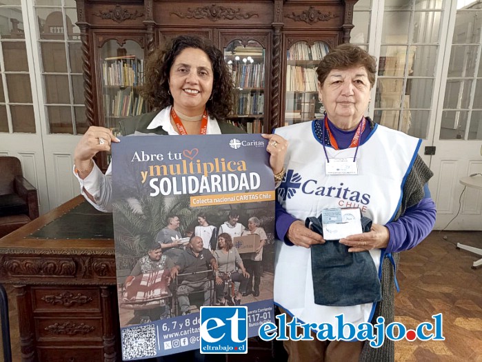 Marcela Pérez, directora de la Pastoral Social de la Diócesis de San Felipe de Aconcagua, junto a la voluntaria Nieves Espinoza.