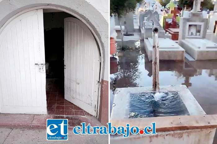 Los sujetos también ingresaron a la capilla del camposanto. A la derecha se ve cómo los delincuentes robaron hasta las llaves desde el Cementerio Municipal.