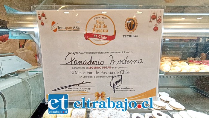 Certificación del segundo puesto en ‘Mejor Pan de Pascua en Chile 2023’.