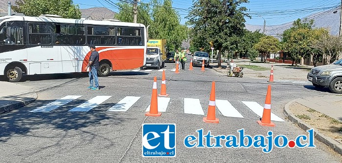 El paso cebra listo, recién pintado, hasta cambia por completo la estética del sector.