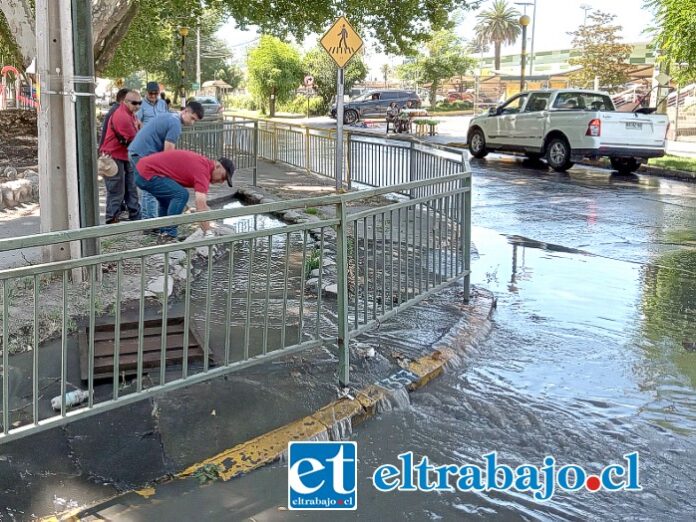 Personal municipal limpiando el canal en Avenida O’Higgins.