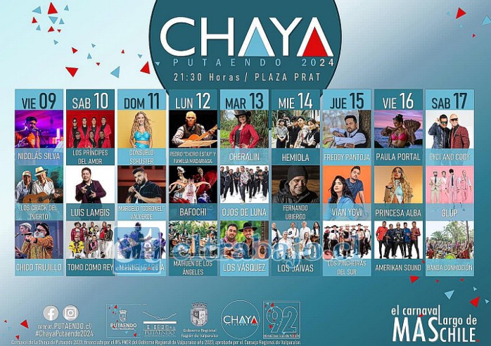 Municipio de Putaendo dio a conocer los artistas que estarán presentes en la fiesta de la ‘Chaya’ 2024. 