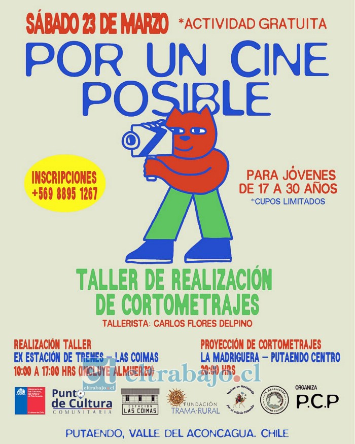 Afiche del taller gratuito sobre realización de cortometrajes en Putaendo.