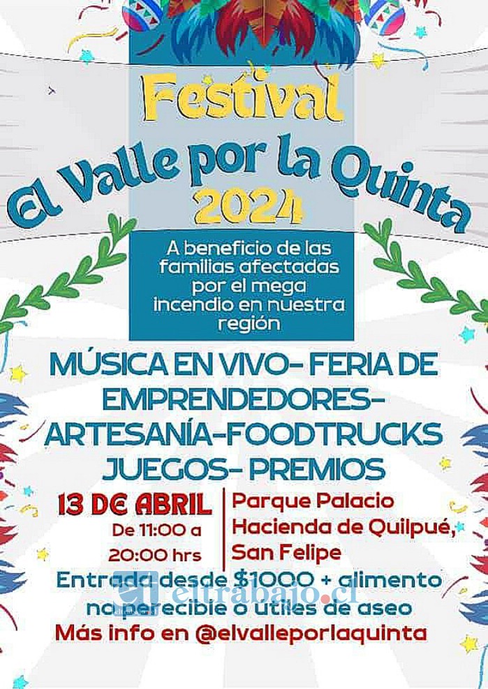 Este 13 de abril se realizará el festival ‘El Valle por la Quinta’, evento a beneficio para los damnificados por el catastrófico incendio en la región.