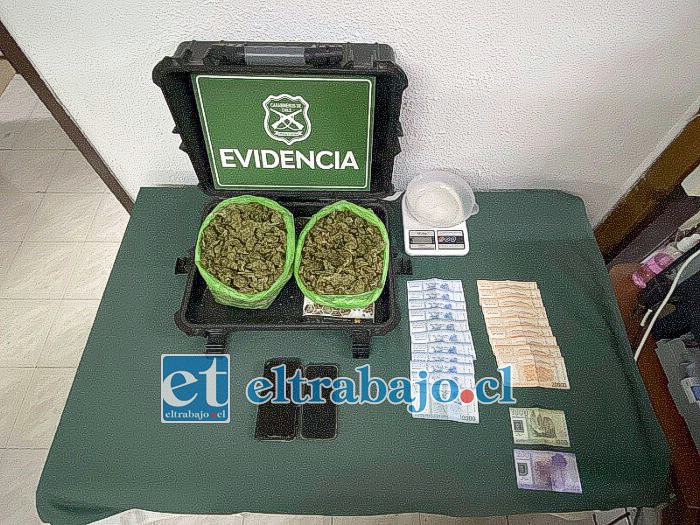 En un control vehicular en El Tártaro, se encontró casi un kilo de marihuana, una pesa, celulares y dinero en efectivo.
