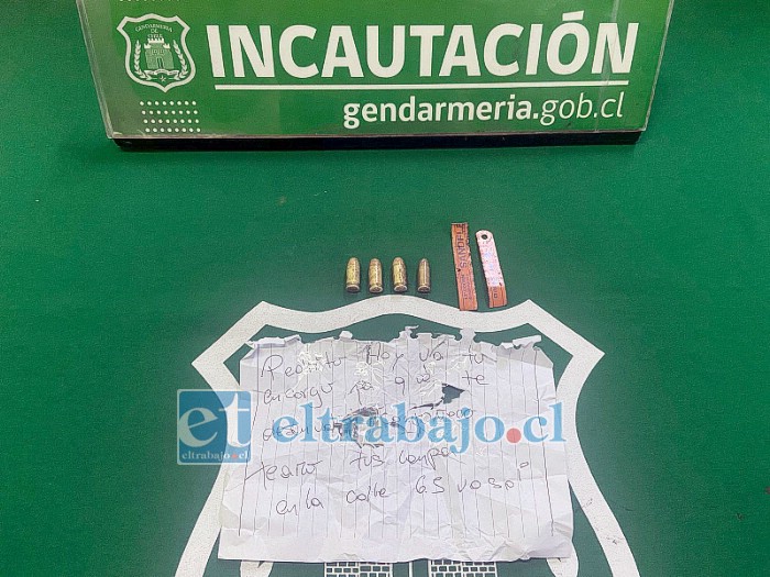 Tres balas calibre 38, una calibre 32 y dos trozos de sierra fueron incautadas por Gendarmería del CCFP Los Andes.