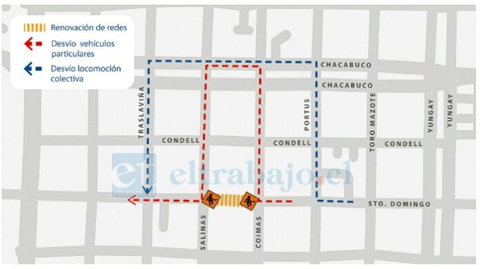 En la gráfica muestra cómo serán los desvíos de tránsito para locomoción colectiva y para vehículos particulares.