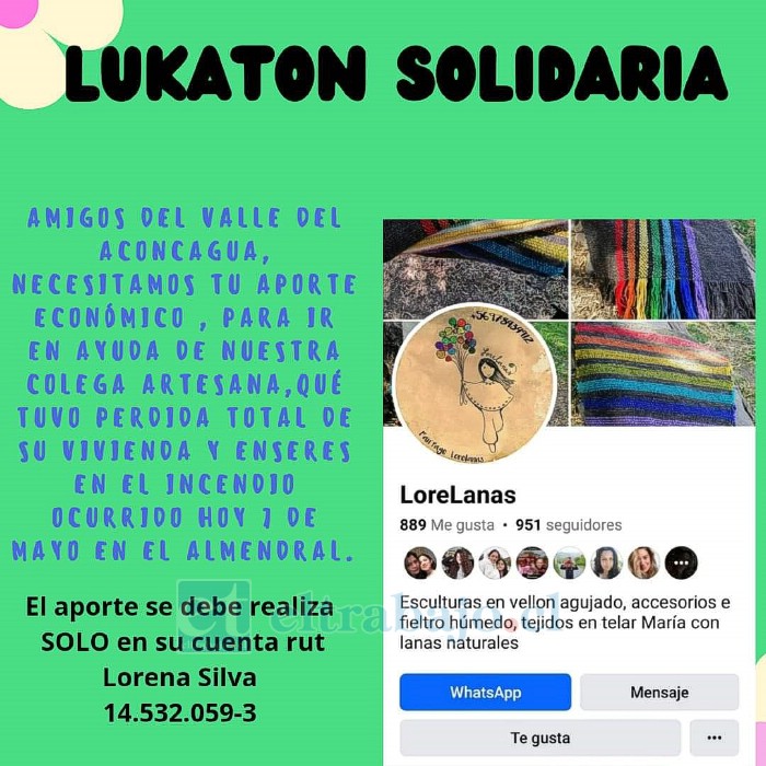 Vecinos y compañeros de artesanías se encuentran realizando una ‘Lukaton Solidaria’ en beneficio de la familia afectada por el incendio en cerro Yevide.