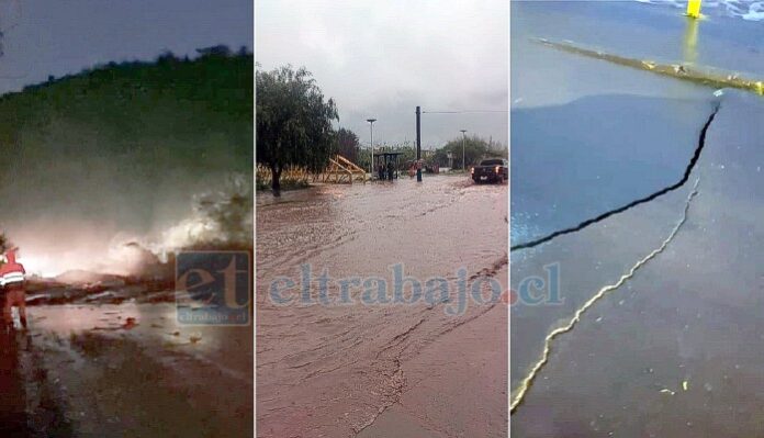 A la izquierda, la situación en Catemu con la crecida de los caudales. Al centro, el Estero Los Loros se desbordó inundando un amplio sector en Llay Llay. A la derecha, los graves daños en su estructura que sufrió el puente Merino, cuya calzada se fracturó y quedó totalmente inutilizable.