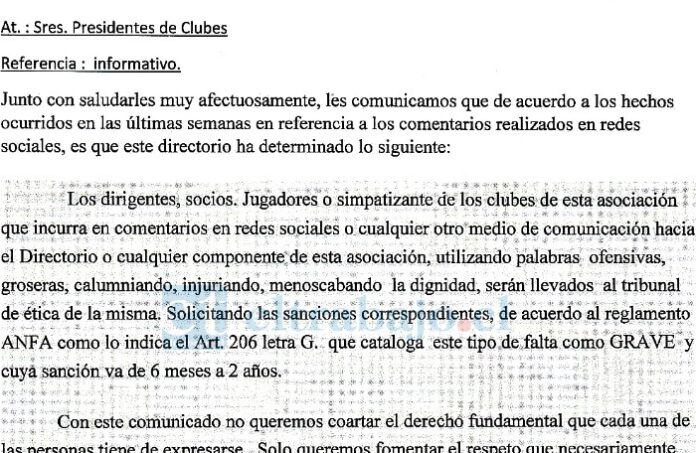informativo - copia Mediante este informativo, el directorio dio a conocer que no se aceptarán acusaciones infundadas mediante redes sociales o medios de comunicación.