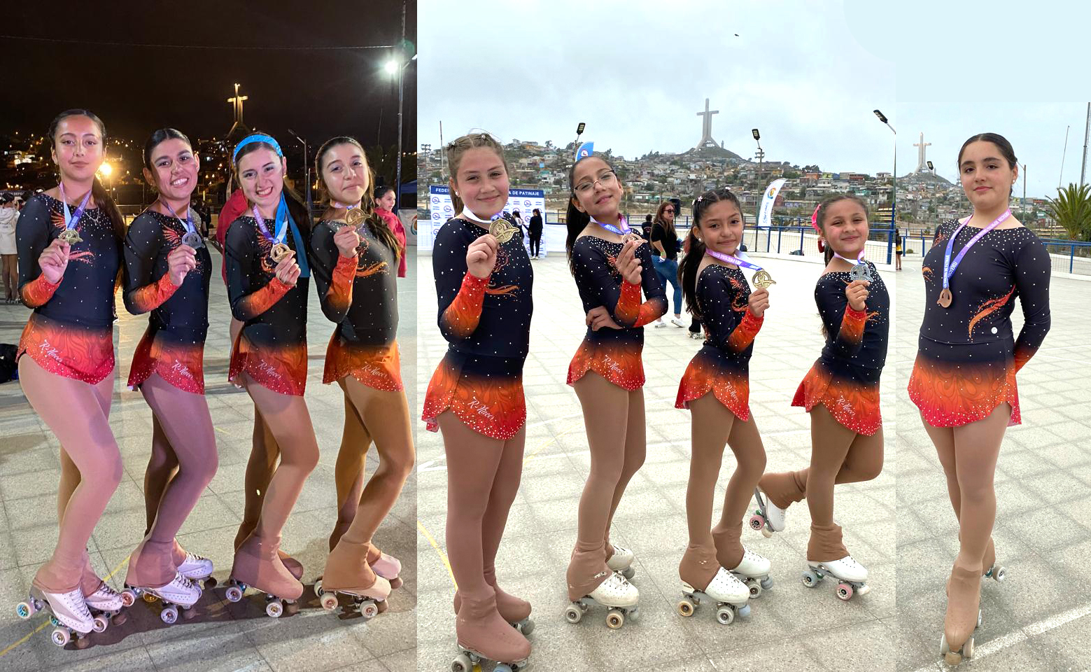 Las nueve patinadoras clasificadas al Campeonato Nacional de la Federación Chilena.