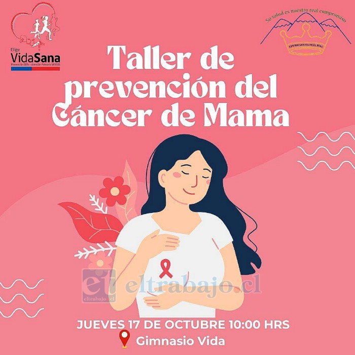 Este jueves en el Cesfam San Felipe El Real se realizará el Taller de Prevención del Cáncer de Mama.