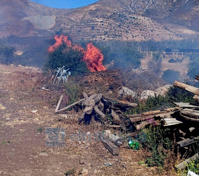 Registro del incendio forestal registrado en Catemu la tarde del lunes.