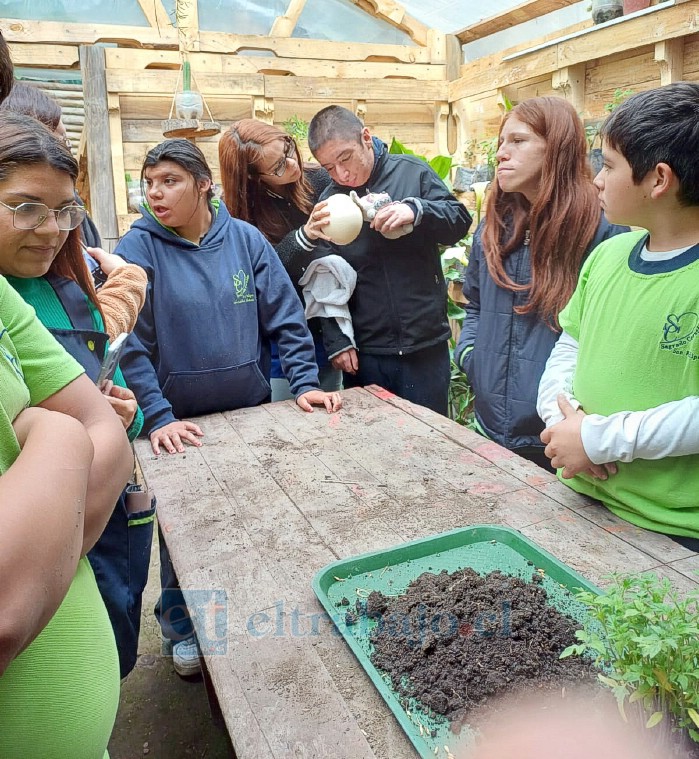 Realizando actividades en el huerto subterráneo.