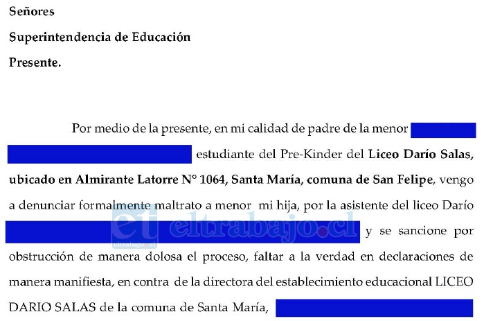 Copia del reclamo interpuesto ante la Superintendencia de Educación.