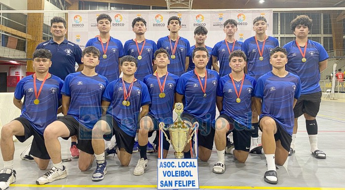 El equipo completo Sub-17 varones con su DT Mirko Bonacic-Doric, junto a la copa de campeones.