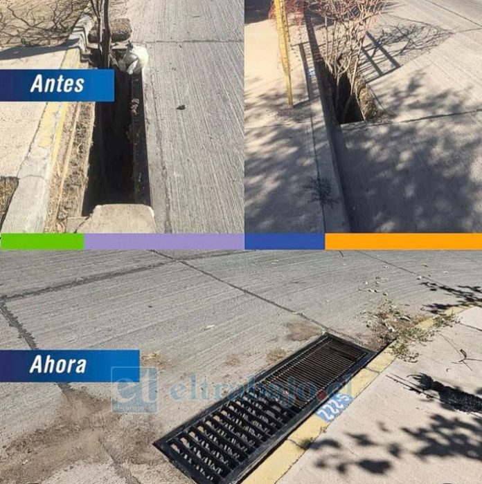 Reponen rejillas de aguas lluvias robadas a un costado de Puente Encón. (Foto: Municipalidad de San Felipe)