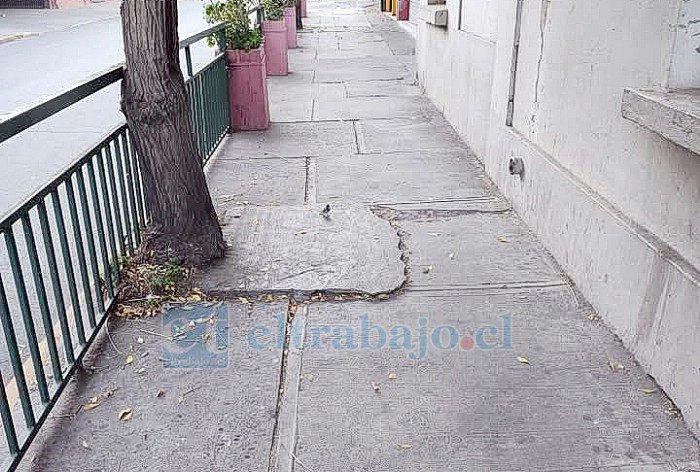 Cualquier persona podría tropezarse en esta acera levantada.