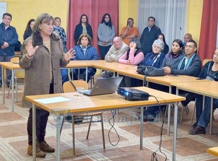 La arquitecta María Alicia Galdámez, explicando a los vecinos el proyecto.