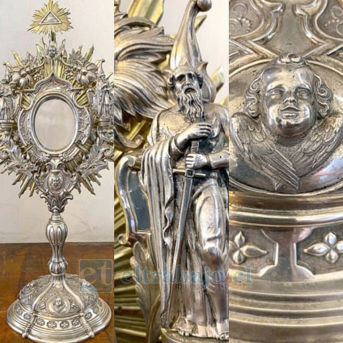 Custodia plateada con figuras. Siglo XIX.