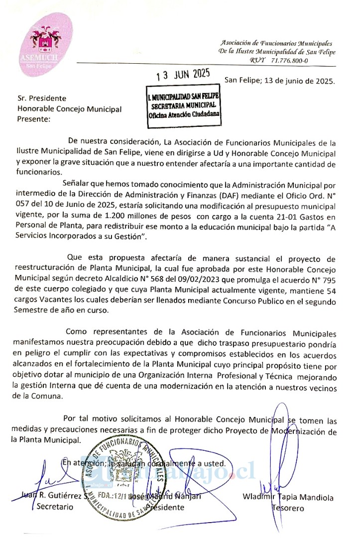 Este es el documento emitido por los funcionarios municipales.