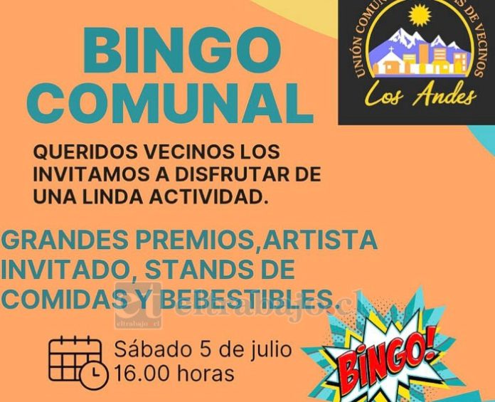 El próximo sábado 5 de julio se realizará un bingo comunal en beneficio de las actividades programadas por la UNCO de Los Andes.
