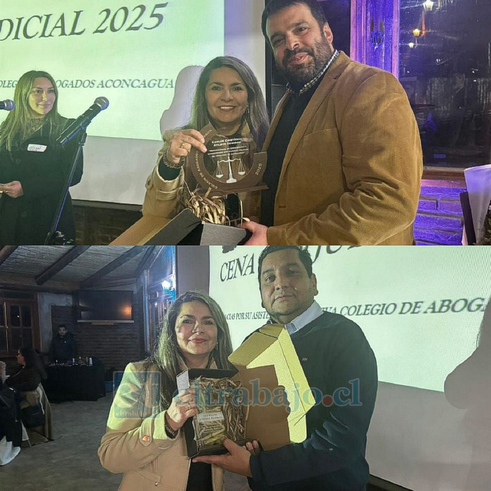 Jueces y notarios que recibieron reconocimientos en la cena anual del Colegio de Abogados de Aconcagua.