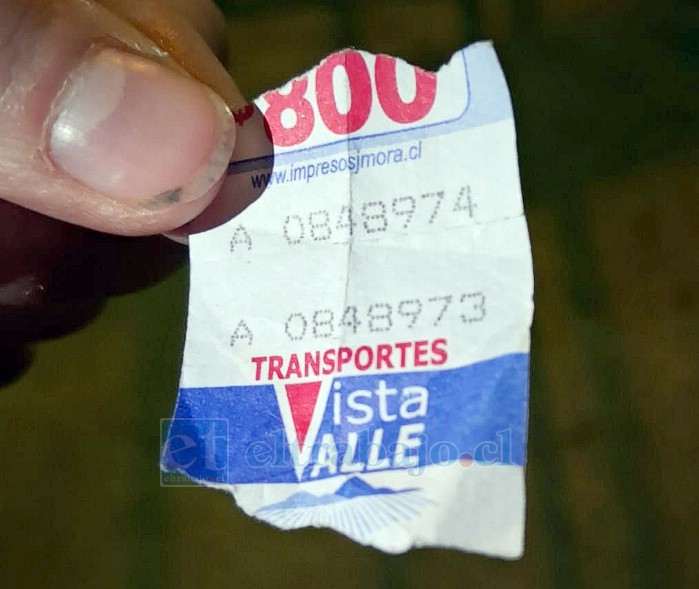El boleto que le entregaron a la pasajera el 11 de abril, día del accidente que sufrió.