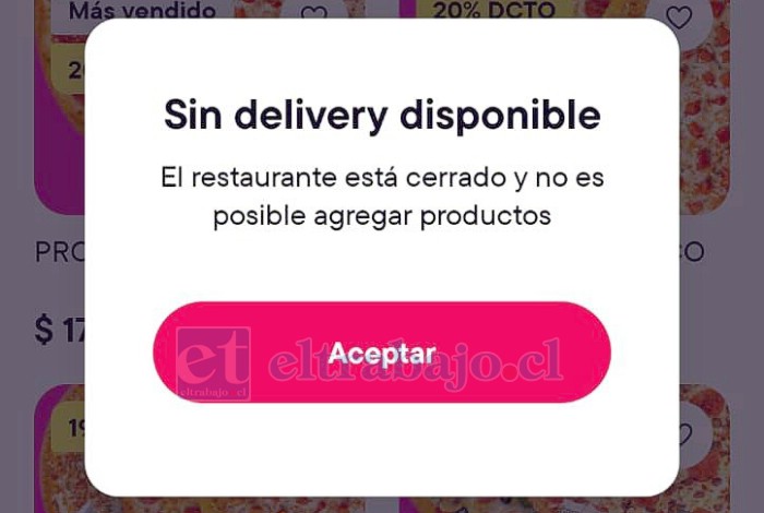 Una imagen del colapso que habría provocado esta manifestación, donde se puede leer ‘Sin delivery disponible’.