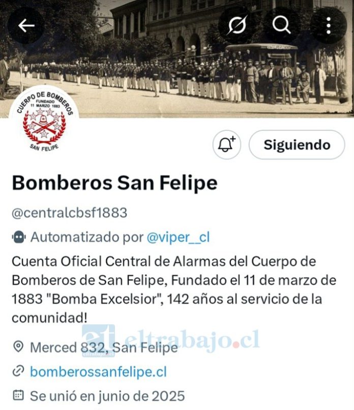 Este es el nuevo X del Cuerpo de Bomberos de San Felipe, donde los seguidores pueden ver rápidamente dónde es la emergencia.