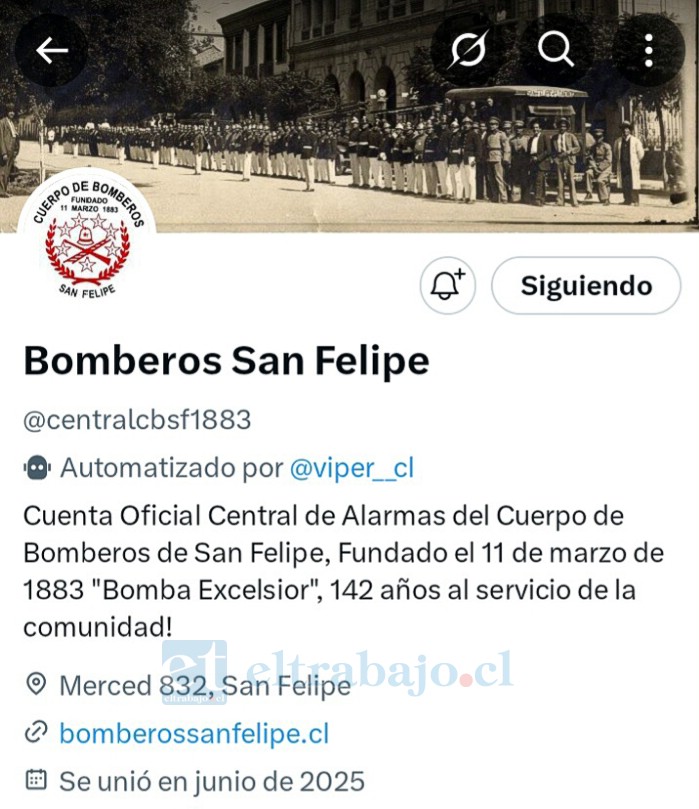 Este es el nuevo X del Cuerpo de Bomberos de San Felipe, donde los seguidores pueden ver rápidamente dónde es la emergencia.