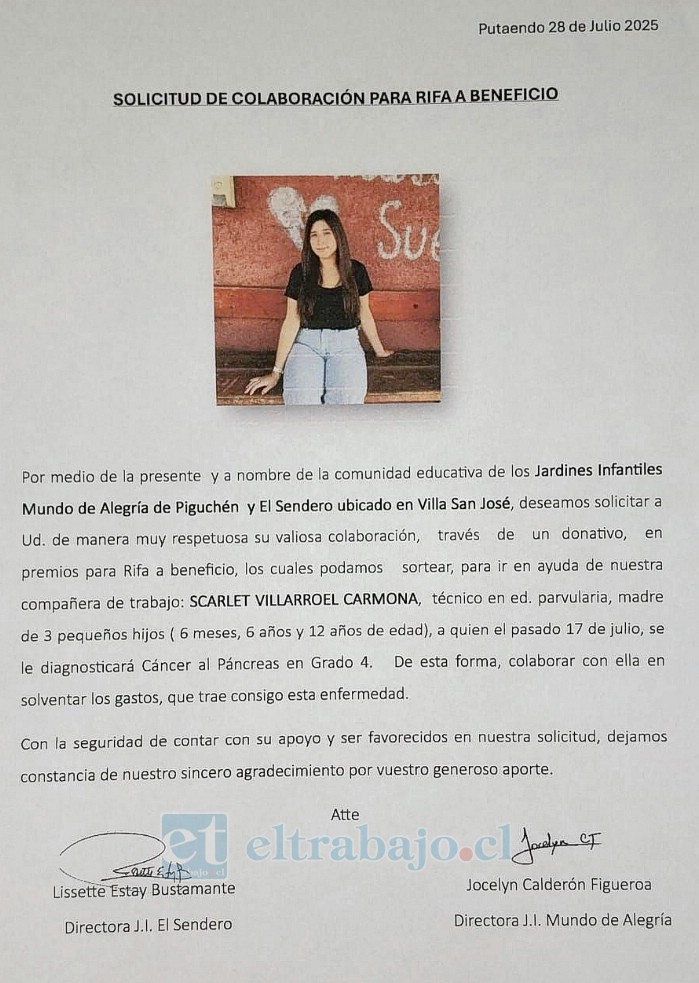 Una carta de los jardínes donde se solicita la cooperación en donativos.