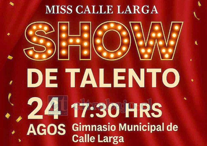 Este sábado se desarrollará el show de talentos del certamen Miss Calle Larga en el Gimnasio Municipal de la comuna.