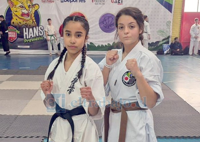 Sempai Josefa Suarez, Seishin Chile (2do lugar Kata) y María Vitória, ganadora del 3er cinturón Seishin de la academia Kyokai-ryu de Brasil.