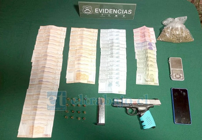 Drogas, un arma, municiones y dinero incautó Carabineros en Llay Llay.
