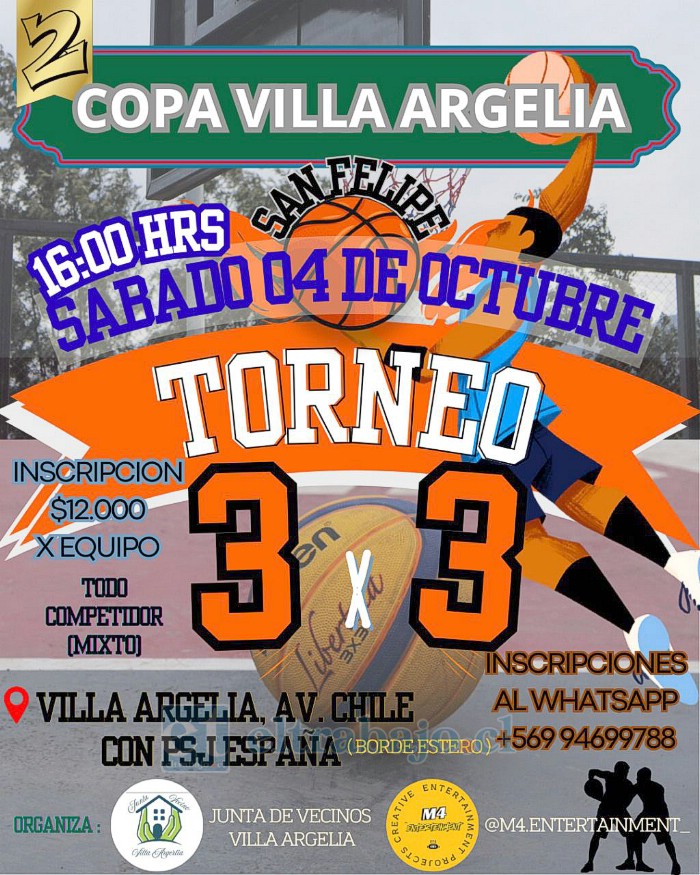 La segunda versión de la Copa Villa Argelia 3x3 se realizará el próximo 4 de octubre.