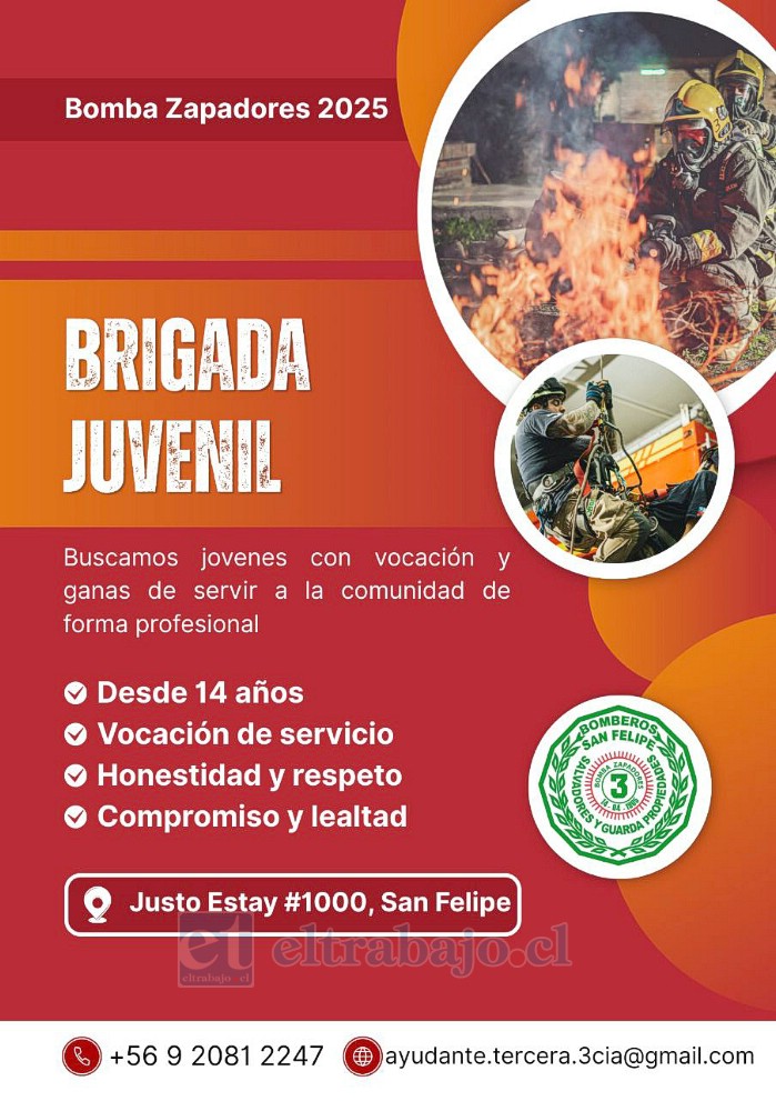 Este es uno de los afiches promocionales para que se integren jóvenes a la Brigada Juvenil de la Tercera Compañía de Bomberos. 