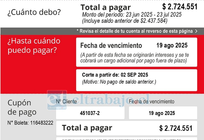 Aquí empezó la ‘pesadilla’, más de $2.000.000 en consumo de luz.