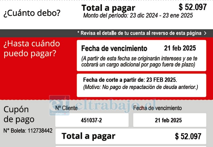 Otra boleta por lo que pagaban generalmente, $52.000.