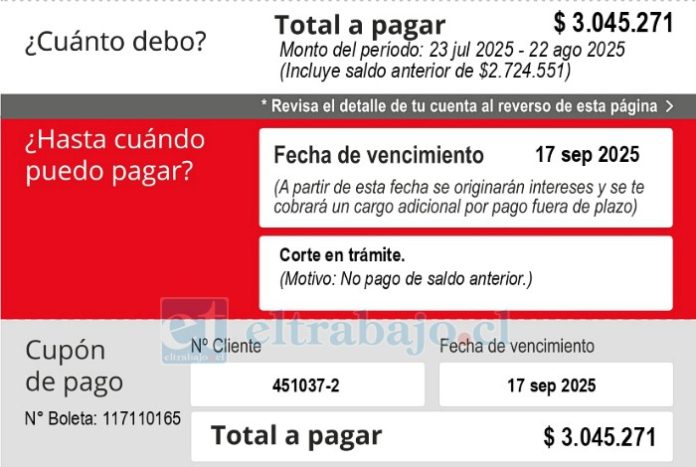 El recibo que no pueden creer. Más de $3.000.000.
