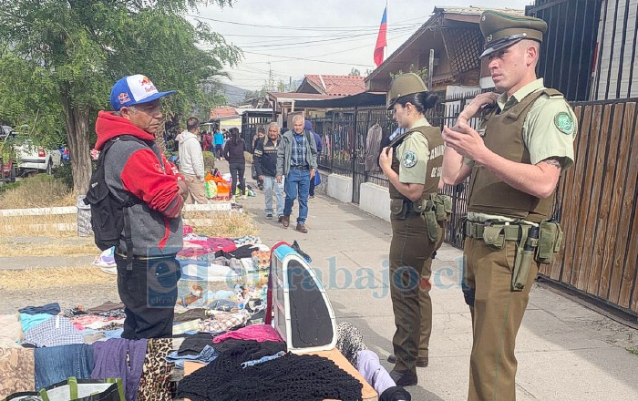 Cada domingo personal de Carabineros fiscaliza la feria de Diego de Almagro.