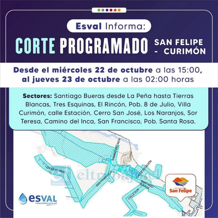 Este es el mapa con los sectores que serán afectados por el corte del suministro.