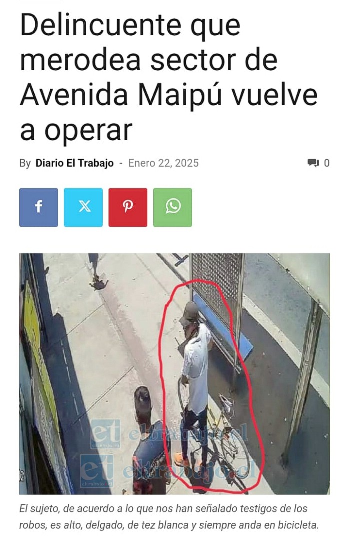 Noticia publicada en enero por Diario El Trabajo, donde se observa a un individuo de características similares que ataca actuado de la misma manera.