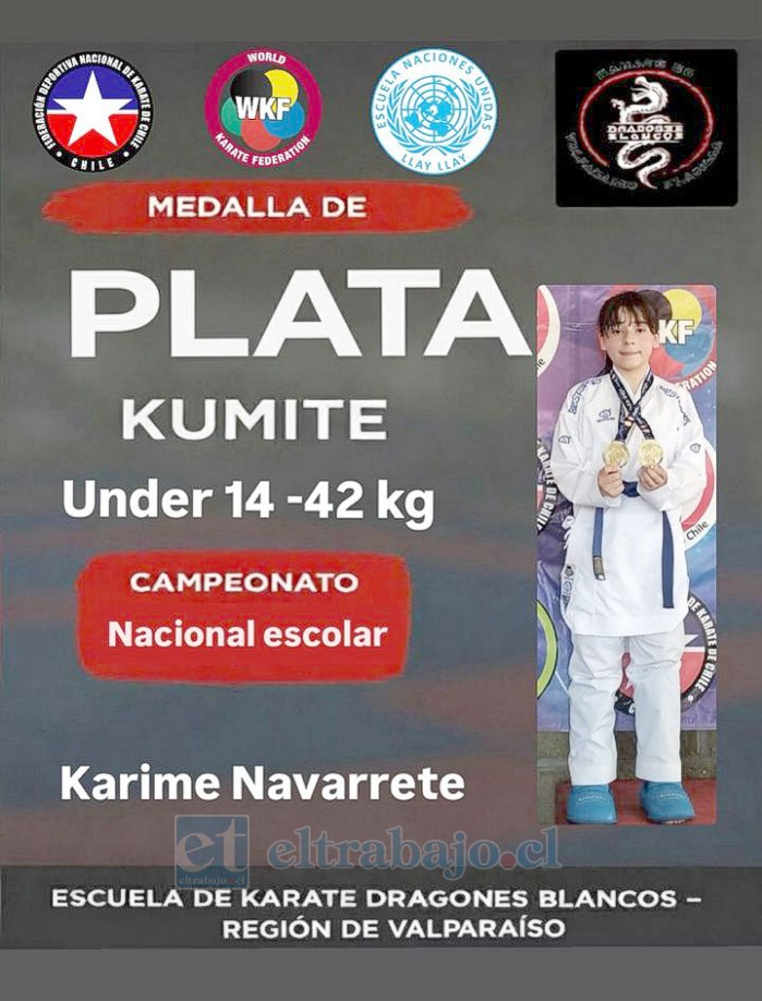 Karime Navarrete (U14 -42 kg, Escuela Naciones Unidas), medalla de plata.
