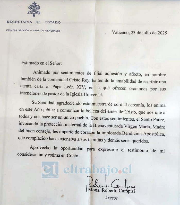 Con un mensaje de apoyo enviado directamente desde el Vaticano, las vecinas y vecinos se inspiraron con fuerza en el levantamiento de la capilla. 