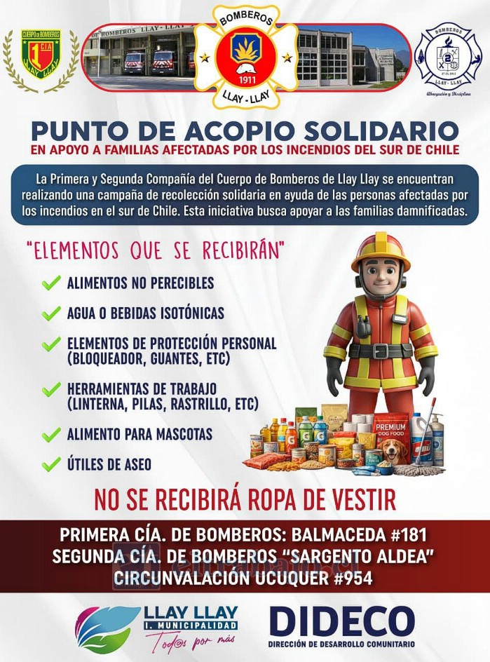 Bomberos de Llay Llay recibe ayuda solidaria. 
